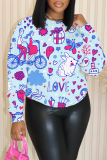 White Graphics Print O Neck Long Sleeve Casual Fall Winter Sweatshirt