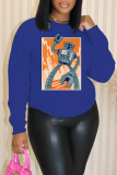 Blue Graphics Print O Neck Long Sleeve Casual Fall Winter Sweatshirt