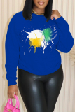 Blue Graphics Print O Neck Long Sleeve Casual Fall Winter Sweatshirt