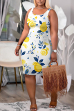 Apricot Floral Print U Neck Sleeveless Vacation Casual Bodycon Midi Tank Dress