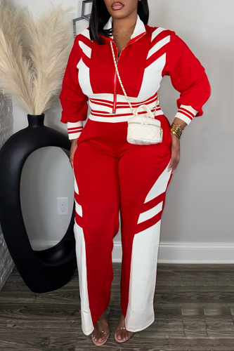 Red Zipper Collar Long Sleeve Jackets And Sweatpants Sportwear Casual Two Pieces Jogger Sets