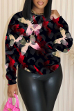 Black Orange Graphics Print O Neck Long Sleeve Fall Winter Casual Sweatshirt Tops