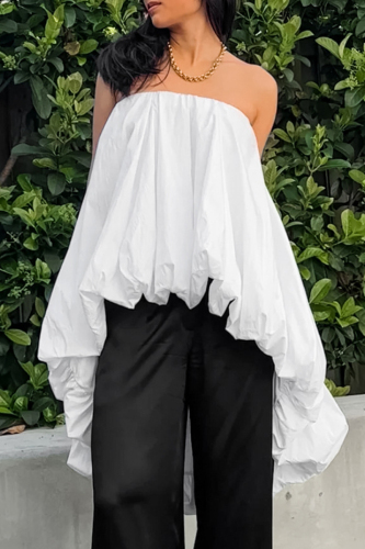 White Strapless Strapless Irregular Bubble Hem Formal Evening Party Prom Ruched Tube Mini Dresses
