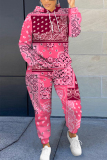 Lake Blue Graphics Print Long Sleeve Hooded Sweatshirt And Skinny Pant Casual Sportwear Plus Size Two Piece Jogger Set