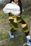 Grey Camouflage Print Hooded Long Sleeve Sweatshirt And Sweatpants Fall Winter Sportwear Two Pieces Sweatsuits Sets