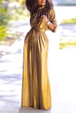Gold Half A Turtleneck Half Sleeve Formal Evening Party Prom Wide Leg Jumpsuits