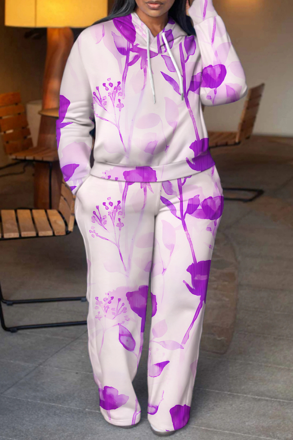 Pink Purpler Graphics Print Hooded Long Sleeve Sweatshirt And Sweatpants Fall Winter Two Pieces Sweatsuits Sets