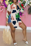Multicolor Graphics Print Long Sleeve Buttons Slit Turndown Collar Casual Plus Size Blouse Shirt Tops