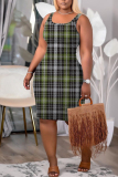 Multicolor Plaid Print Sleeveless U Neck Casual Outing Plus Size Bodycon Midi Vest Dresses