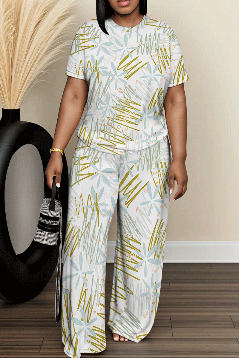 Double Take Full Size Texture Round Neck Short Sleeve T-Shirt and Wide Leg Pants