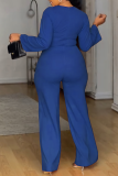 Coral Pink O Neck Long Sleeve Hollow Out Casual Formal Office Lady Wide Leg Jumpsuits
