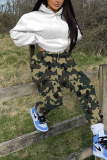Grey Camouflage Print Hooded Long Sleeve Sweatshirt And Sweatpants Fall Winter Sportwear Two Pieces Sweatsuits Sets