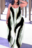 Dark Green Graphics Print Backless Spaghetti Strap Sleeveless Vacation Loose Long Maxi Slip Dresses
