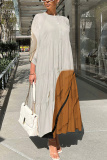 Earthy Yellow Graphics Print Button Collar 3/4 Sleeve Ruffle Hem Loose Vacation Casual Pleated Maxi Dresses