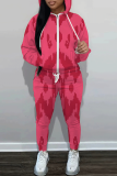 White Blue Graphics Print Hooded Long Sleeve Sweatshirt And Sweatpants Fall Winter Sportwear Two Pieces Sweatsuits Sets