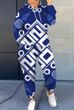 Green Graphics Print Long Sleeve Hooded Sweatshirt And Skinny Pant Casual Sportwear Plus Size Two Piece Jogger Set