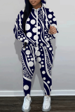 White Blue Graphics Print Hooded Long Sleeve Sweatshirt And Sweatpants Fall Winter Sportwear Two Pieces Sweatsuits Sets