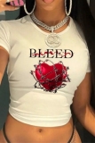 White Graphics Print O Neck Short Sleeve Casual Crop T-Shirts