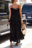 White U Neck Sleeveless Flounce Ruffle Trim Vacation Maxi Slip Dresses