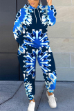 Green Graphics Print Long Sleeve Hooded Sweatshirt And Skinny Pant Casual Sportwear Plus Size Two Piece Jogger Set