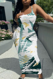 Apricot Graphics Print Sleeveless Backless Spaghetti Strap Casual Bodycon Maxi Slip Dresses