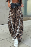 Leopard Print Draw String Loose High Waist Sportwear Pants
