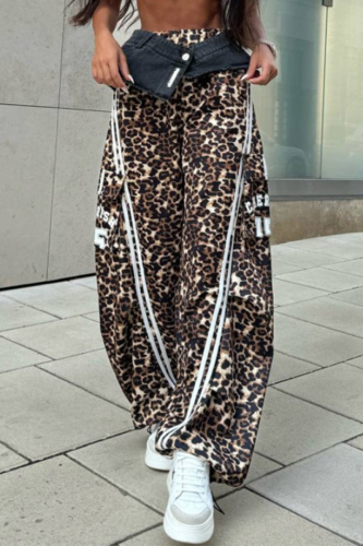 Leopard Print Draw String Loose High Waist Sportwear Pants