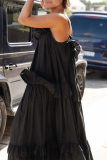 White U Neck Sleeveless Flounce Ruffle Trim Vacation Maxi Slip Dresses