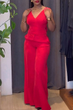 White Bow Decor V Neck Backless Sleeveless Vest And Wide Leg Pants Formal Office Lady Two Pieces Trouser Sets