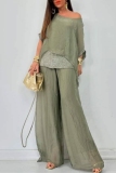 Grey Sequins O Neck Half Sleeve Chiffon Blouse And Wide Leg Pants Vacation Casual Two Pieces Trouser Sets