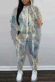 White Blue Graphics Print Hooded Long Sleeve Sweatshirt And Sweatpants Fall Winter Sportwear Two Pieces Sweatsuits Sets