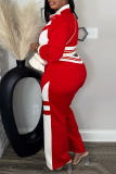 Red Zipper Collar Long Sleeve Jackets And Sweatpants Sportwear Casual Two Pieces Jogger Sets