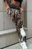 Leopard Print Draw String Loose High Waist Sportwear Pants