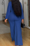 Coral Pink O Neck Long Sleeve Hollow Out Casual Formal Office Lady Wide Leg Jumpsuits