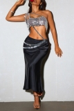Silver Hot Drill Sleeveless Backless Oblique Collar See-Through Night Club Cami Crop Tops