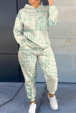 Pink Graphics Print Long Sleeve Hooded Sweatshirt And Skinny Pant Casual Sportwear Plus Size Two Piece Jogger Set