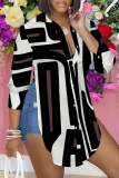 Multicolor Graphics Print Long Sleeve Buttons Slit Turndown Collar Casual Plus Size Blouse Shirt Tops