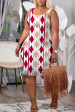 Multicolor Plaid Print Sleeveless U Neck Casual Outing Plus Size Bodycon Midi Vest Dresses