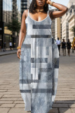 Brown Graphics Print Backless Spaghetti Strap Sleeveless Vacation Loose Long Maxi Slip Dresses