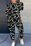 Pink Graphics Print Long Sleeve Hooded Sweatshirt And Skinny Pant Casual Sportwear Plus Size Two Piece Jogger Set