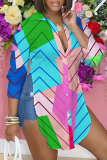 Multicolor Graphics Print Long Sleeve Buttons Slit Turndown Collar Casual Plus Size Blouse Shirt Tops