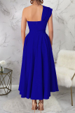 Green Sleeveless Oblique Collar Side Slit Casual Formal Office Lady Pleated Maxi Dresses