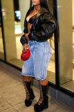 Light Blue Mid Waist Casual Distressed Denim Shorts
