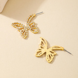 Glod Casual Metal Butterfly Row Dazzling Diamond Rhinestone Decor Earrings