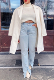 Light Blue Slit High Waist Casual Distressed Denim Jeans