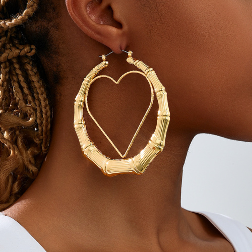 Glod Metal Oversized Geometric Hoop Heart Earrings