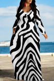 Yellow Green Geometric Print V Neck Long Sleeve Loose Casual Outing Vacation Flowying Maxi Dress