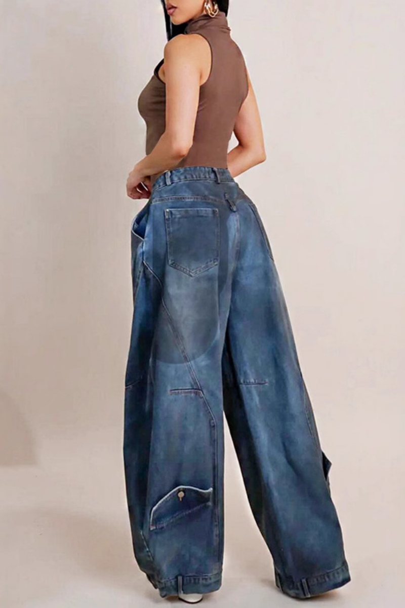 Light Blue Casual Distressed High Waist Jeans