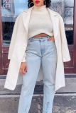 Light Blue Slit High Waist Casual Distressed Denim Jeans