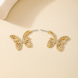 Glod Casual Metal Butterfly Row Dazzling Diamond Rhinestone Decor Earrings